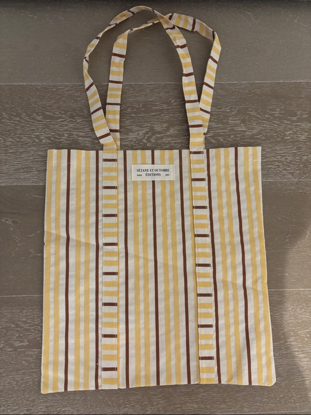 New Sezane Yellow and Brown Striped Canvas Tote